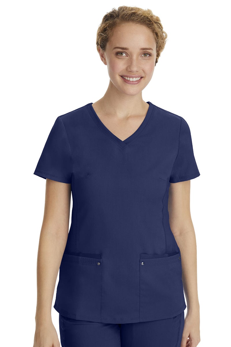 Healing Hands Women's Scrub Top V-Neck with 2 Pockets, 2-Way Stretch, and Yoga Knit Side Panels for Slim Fit - 2245, M, Navy - Image 1